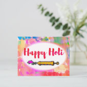 Modern afspeelscript Colorful Pichkari Happy Holi Briefkaart (Staand voorkant)