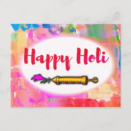 Modern afspeelscript Colorful Pichkari Happy Holi Briefkaart (Voorkant)