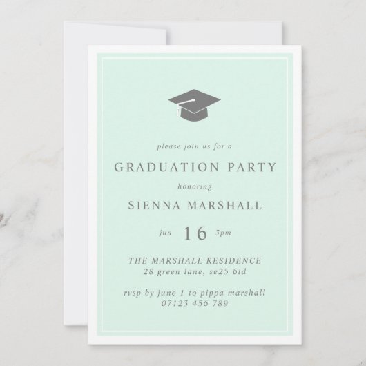 Modern Afstudeerder Pet en lijst Munt Afstuderen Kaart (Voorkant)
