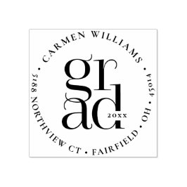 Modern Afstudeerder Rond Retouradres Houten Kunsts Rubberstempel