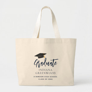 Modern Afstuderen 2025 Script Navy Blue Keepsake Grote Tote Bag