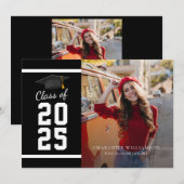 Modern Afstuderen 2025 Zwart Wit Afstudeerder Foto Aankondiging (Voorkant / Achterkant)