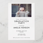 Modern Afstuderen 2 Foto Afstuderen Roos Gold Folie Uitnodiging (Achterkant)