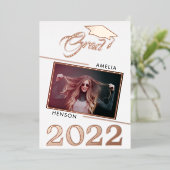 Modern Afstuderen 2 Foto Afstuderen Roos Gold Folie Uitnodiging (Staand Voorkant)