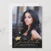 Modern Afstuderen 4 foto's Script Pet Zwart Goud Aankondiging (Voorkant)