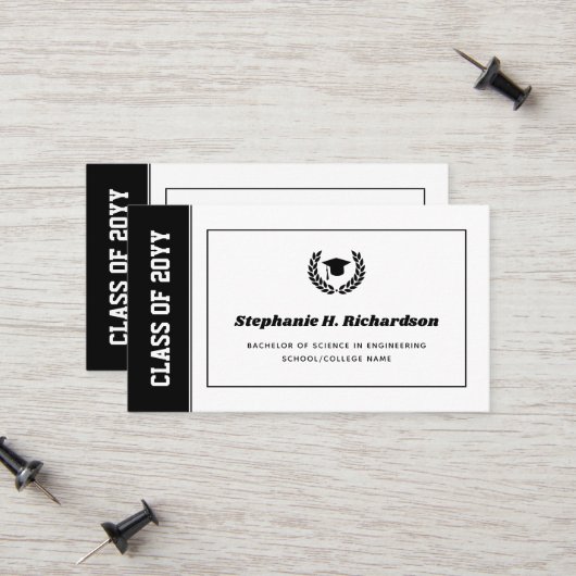 Modern Afstuderen Aankondiging Naam Kaart invoegen (Voorkant / Achterkant in situ)