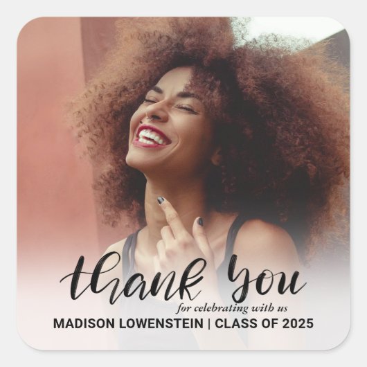 Modern Afstuderen Bedankt Script | Foto Vierkante Sticker (Voorkant)