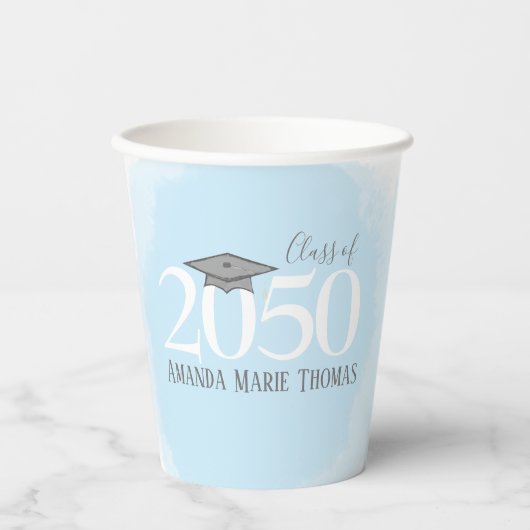 Modern Afstuderen Blue Waterverf Class of Papieren Bekers (Voorkant)