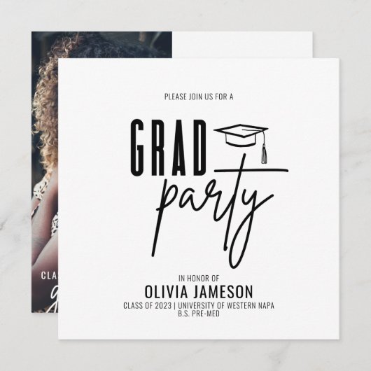 Modern Afstuderen Calligrafiescript | Fotopartij Kaart (Voorkant / Achterkant)