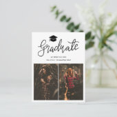Modern Afstuderen Casual script | Afstudeerder twe Aankondigingskaart (Staand voorkant)
