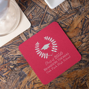 Modern Afstuderen Classic Mortarboard Crimson Red Vierkante Kartonnen Onderzetter