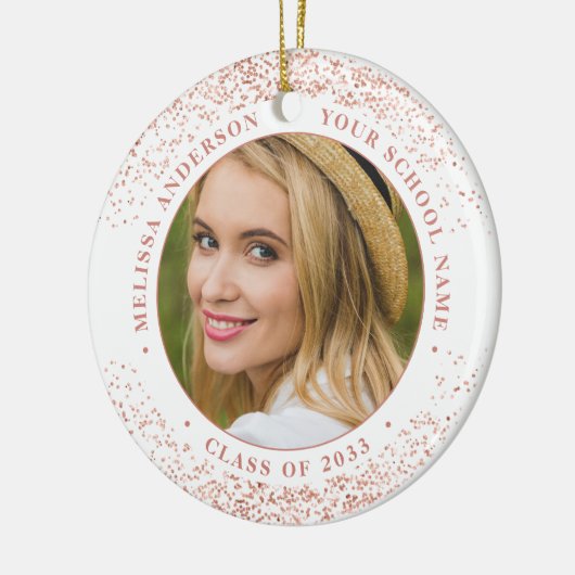 Modern Afstuderen Custom Photo Roos Goud Afstudere Keramisch Ornament (Links)