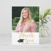 Modern Afstuderen dank u Script Foto Faux Gold Bedankkaart (Staand voorkant)