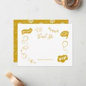 Modern Afstuderen Doodle Yellow Bedankt Notitiekaartje (Voorkant / Achterkant in situ)