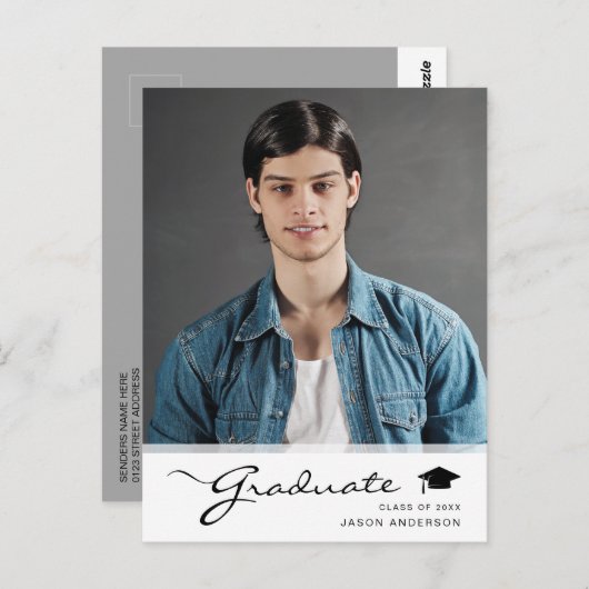 Modern Afstuderen elegant script | Foto Trendy 1 Briefkaart (Voorkant / Achterkant)