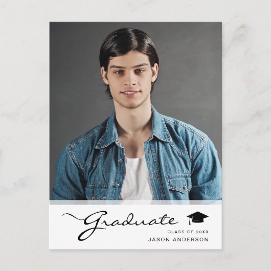 Modern Afstuderen elegant script | Foto Trendy 1 Briefkaart (Voorkant)