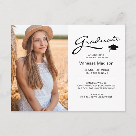 Modern Afstuderen elegant script | Foto van Trendy Briefkaart (Voorkant)