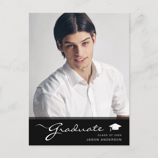 Modern Afstuderen | Elegant Script Trendy 1 Foto Briefkaart (Voorkant)