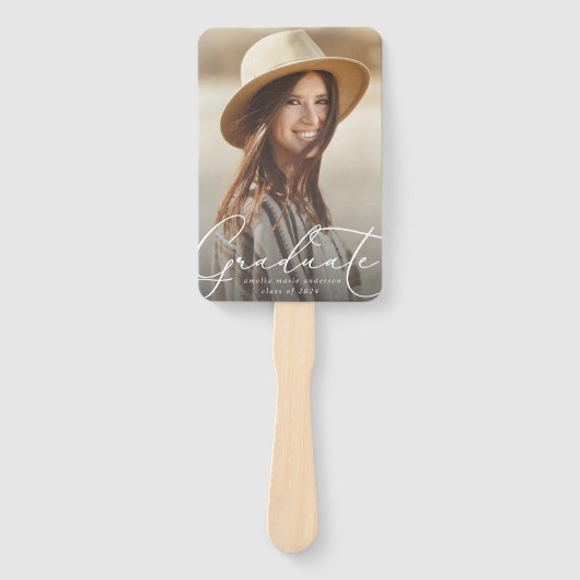 Modern Afstuderen foto eenvoudig script Handwaaier (Voorkant)