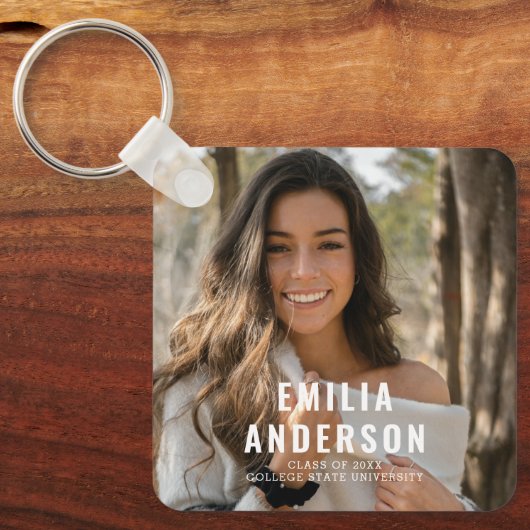 Modern Afstuderen Foto QR Code Info Visitekaartje Sleutelhanger (Voorkant)