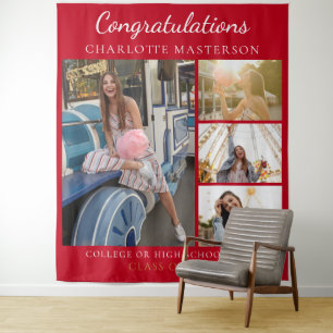 Modern Afstuderen Fotocollage Rood Achtergrond Wandkleed