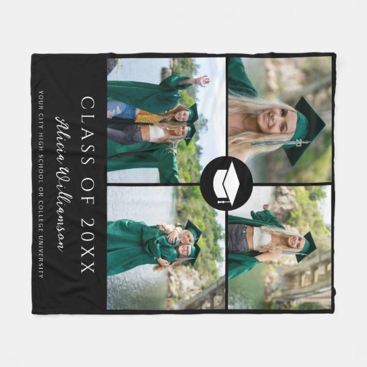Modern afstuderen fotocollage zwart afstuderen fleece deken (Voorkant (Horizontaal))