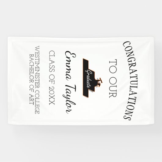 Modern Afstuderen Gefeliciteerd Black Scroll Spandoek (Horizontaal)