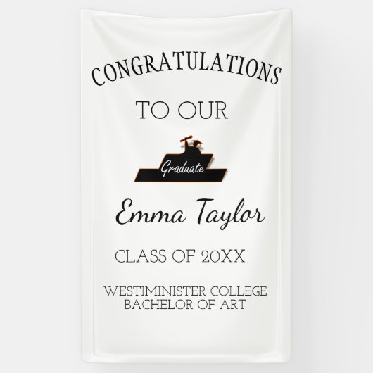 Modern Afstuderen Gefeliciteerd Black Scroll Spandoek (Verticaal)