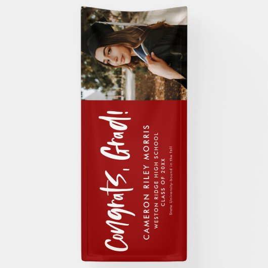 Modern afstuderen gefeliciteerd rode foto spandoek (Verticaal)