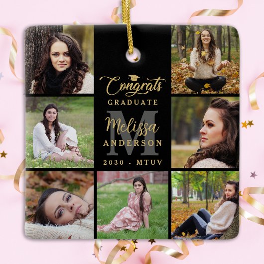 Modern Afstuderen gepersonaliseerde 7 fotocollage Keramisch Ornament