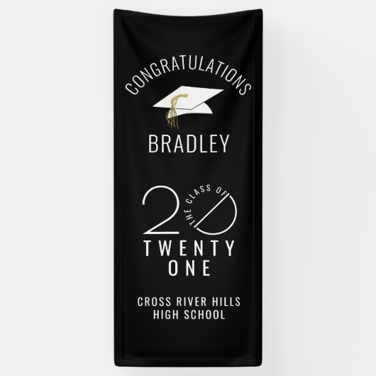 Modern Afstuderen KLASSE VAN 2021 Typografie Zwart Spandoek (Verticaal)