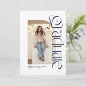 Modern afstuderen marineblauw foto afstuderen kaart (Staand voorkant)