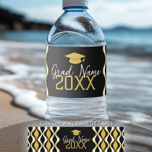 Modern Afstuderen met Funky Pattern en Naam Waterfles Etiket