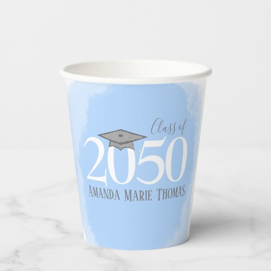 Modern Afstuderen modern Mortarboard Blue Papieren Bekers (Achterkant)