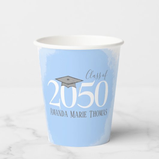 Modern Afstuderen modern Mortarboard Blue Papieren Bekers (Voorkant)