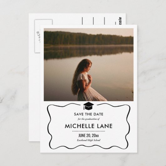 Modern Afstuderen Pet Bewaar de datumfoto Briefkaart (Voorkant / Achterkant)