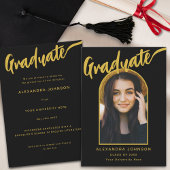 Modern Afstuderen Photo Arch Zwart en Goud Script Aankondiging