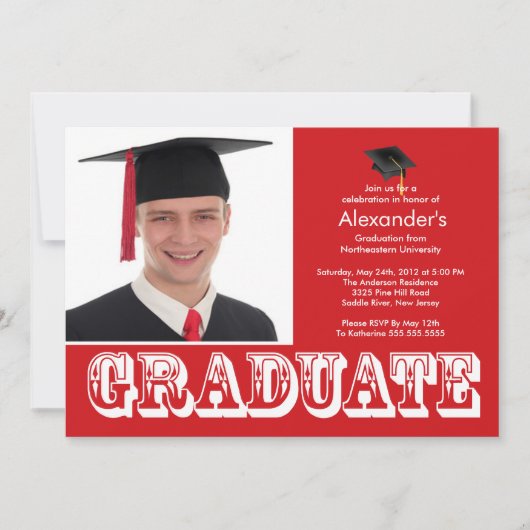 Modern Afstuderen Red Photo Graduation Party Kaart (Voorkant)