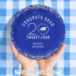 Modern Afstuderen Royal Blue Faux Silver Glitter Papieren Bordje