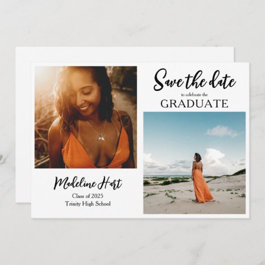 Modern Afstuderen | Save the date | Scriptfoto Aankondiging (Voorkant / Achterkant)