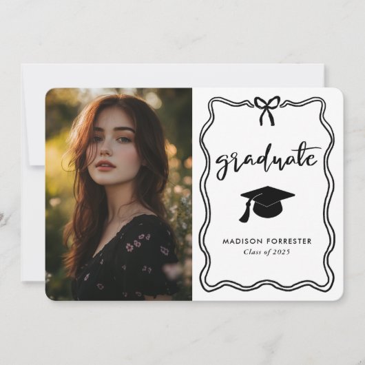 Modern Afstuderen Schattige Bow Casual Script Kaart (Voorkant)