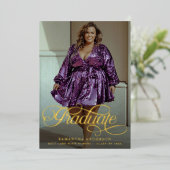 Modern Afstuderen Script 2 foto's Graduation Party Folie Uitnodiging (Staand Voorkant)