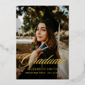 Modern Afstuderen Script 2 foto's Graduation Party Folie Uitnodiging (Voorkant)