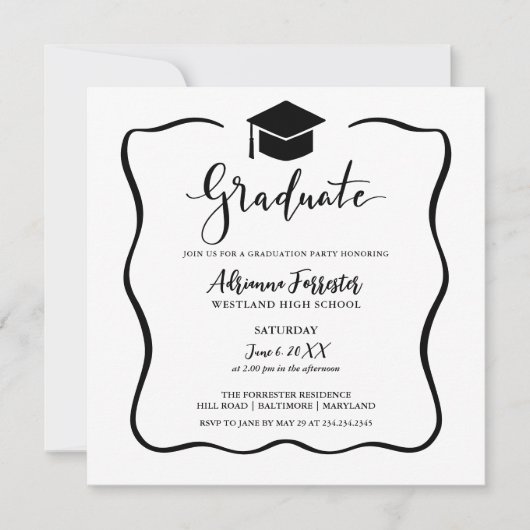 Modern Afstuderen Script Casual Afstudeerder Pet Kaart (Voorkant)