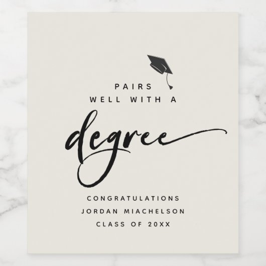 Modern Afstuderen Script Congrats Trendy Degree Wijn Etiket (Enkel label)
