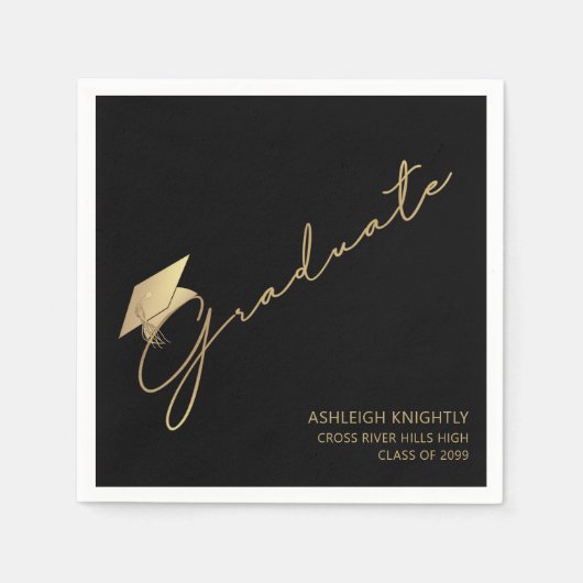 Modern Afstuderen Script Pet Zwart Goud Servet (Voorkant)