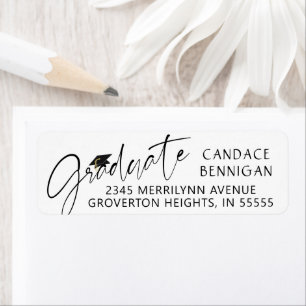 Modern Afstuderen Script Zwart Pet Etiket