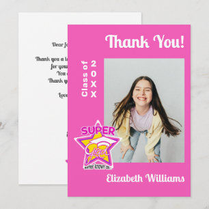 Modern Afstuderen Super Afstudeerder Roze bewerkba Bedankkaart