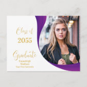 Modern Afstuderen Wit/Paarse Golf Foto Aankondigingskaart (Voorkant)