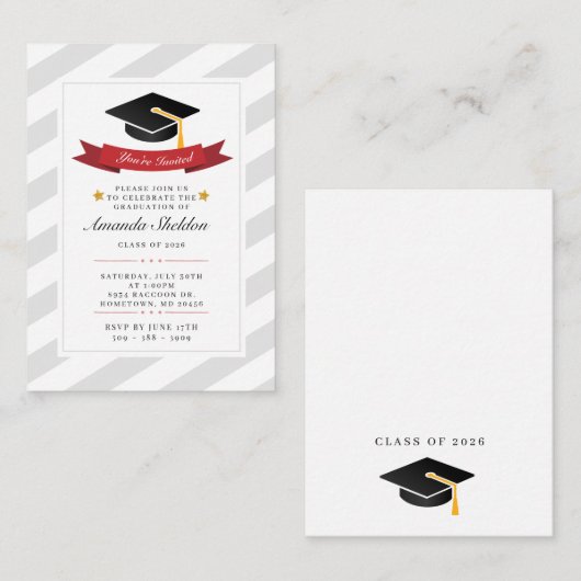 Modern Afstuderen zilver Afstuderen van het Witte  Notitiekaartje (Voorkant / Achterkant)